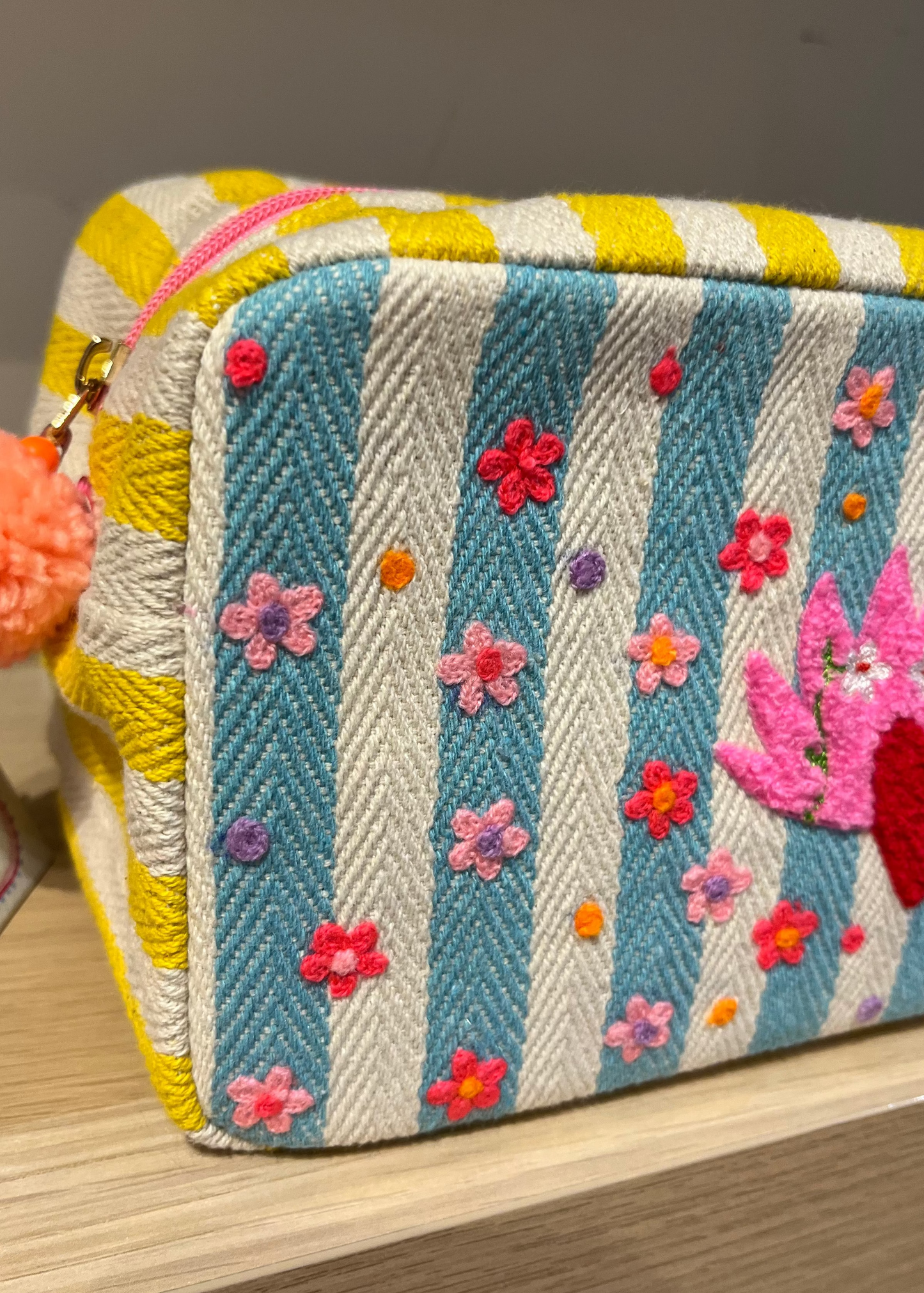 Flame Hearts Embroidered Cosmetic Pouch Large