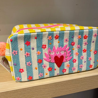 Flame Hearts Embroidered Cosmetic Pouch Large