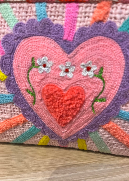 LOVE Heart Embroidered Cosmetic Pouch