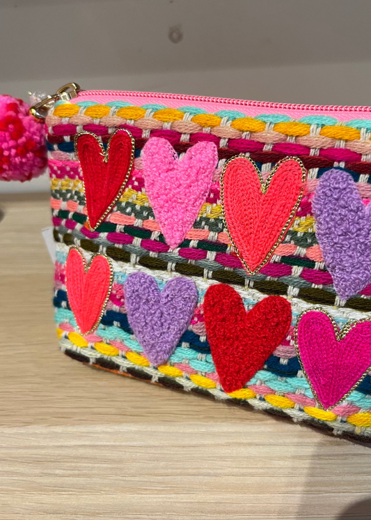 Hearts Red Embroidered Coin Purse