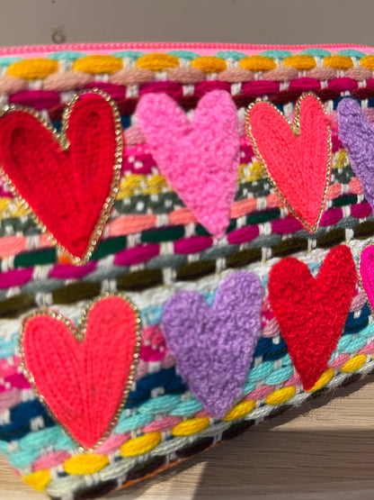 Hearts Red Embroidered Coin Purse