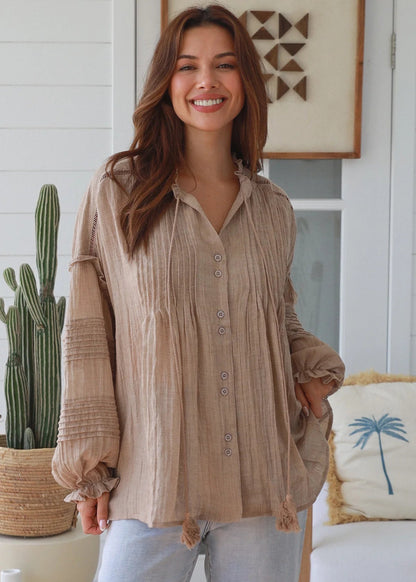 Lani Resort Blouse in Mocha by Salty Palm