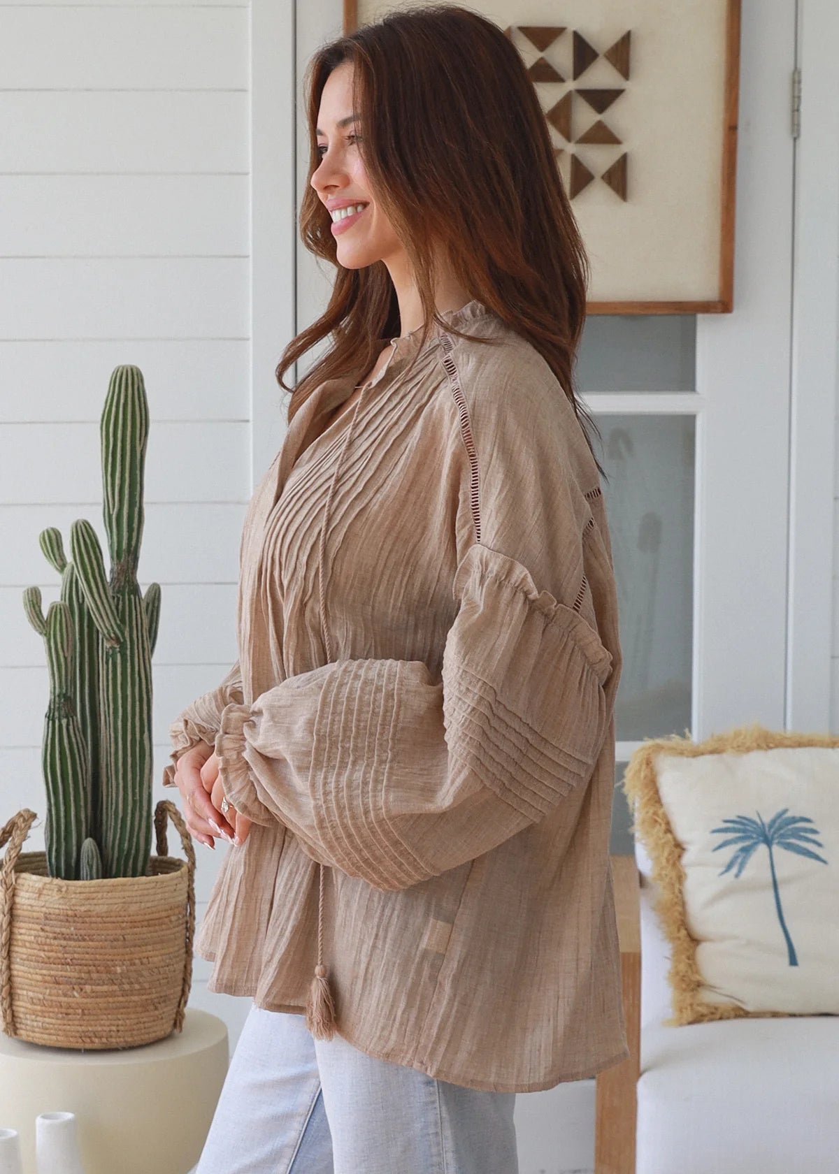 Lani Resort Blouse in Mocha by Salty Palm