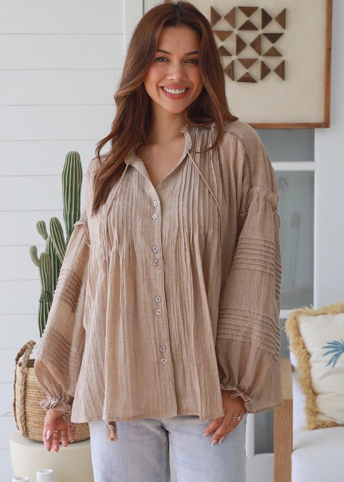 Lani Resort Blouse in Mocha by Salty Palm