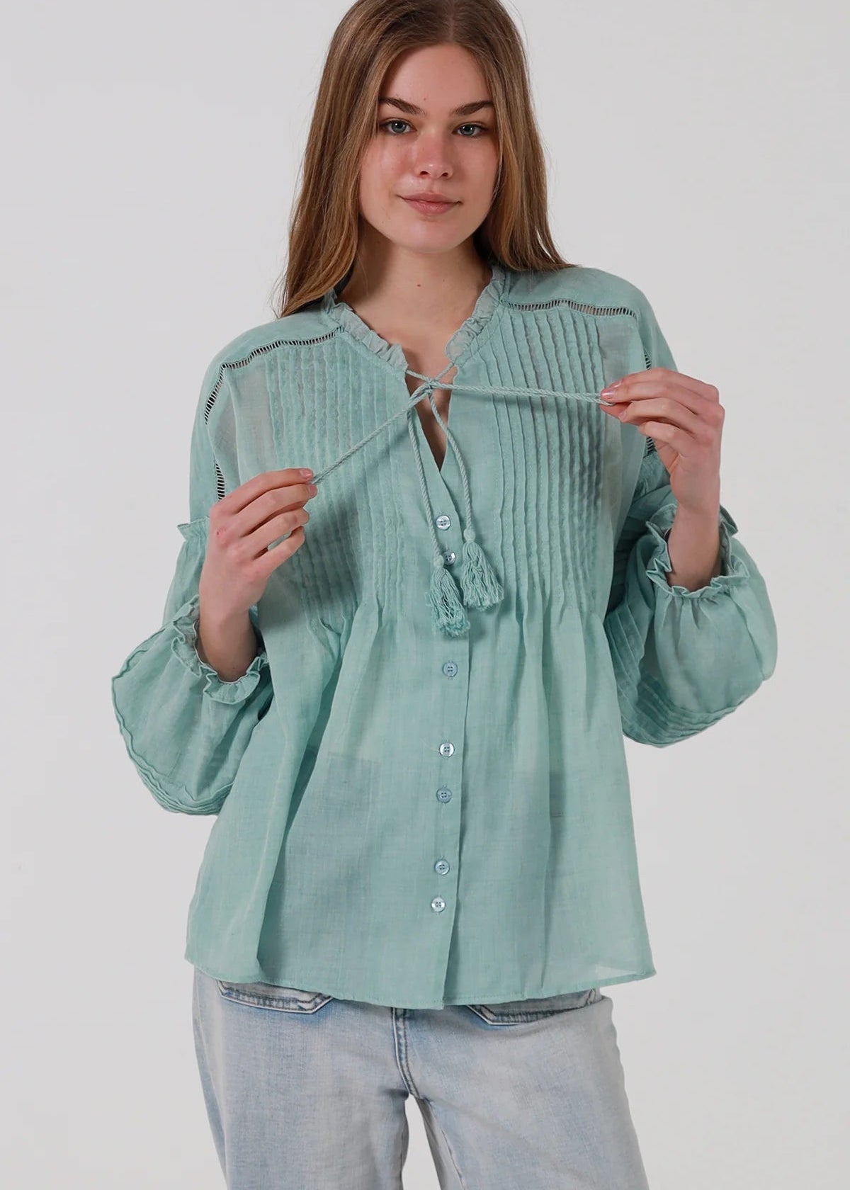 Lani Resort Blouse in Aqua by Salty Palm