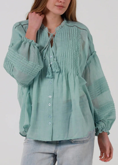 Lani Resort Blouse in Aqua by Salty Palm