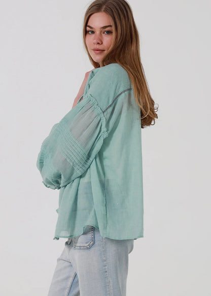 Lani Resort Blouse in Aqua by Salty Palm