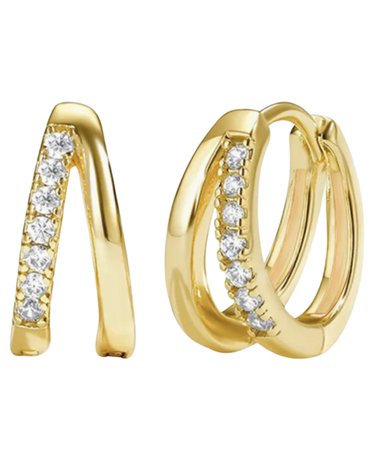 Sophie Double Hoop Huggie Earrings 18k Gold
