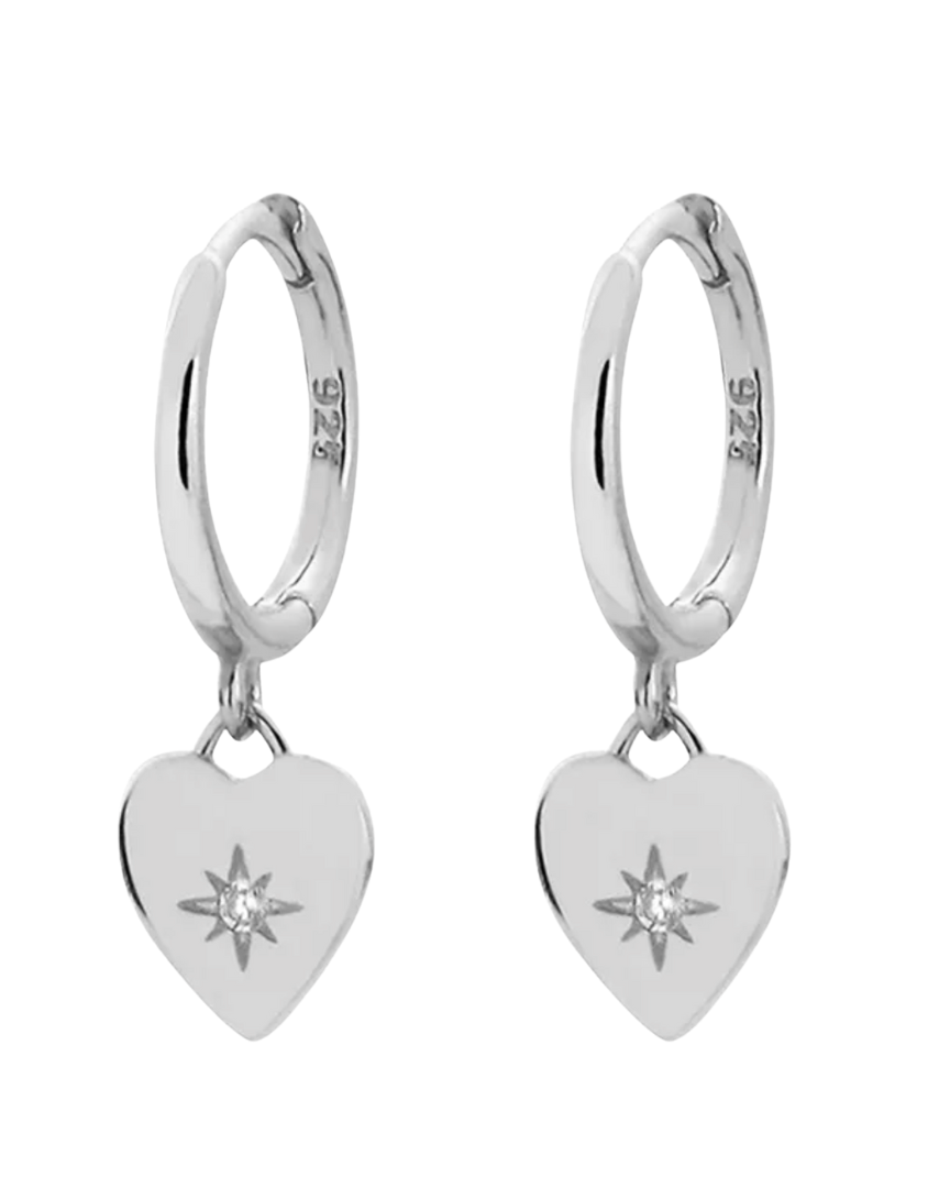 Sylvia Heart Huggie Earrings Sterling Silver