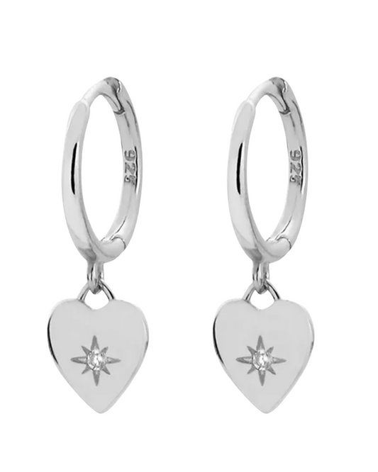 Sylvia Heart Huggie Earrings Sterling Silver