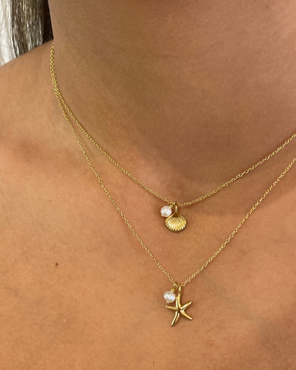 Zali Starfish & Freshwater Pearl Necklace 18k Gold