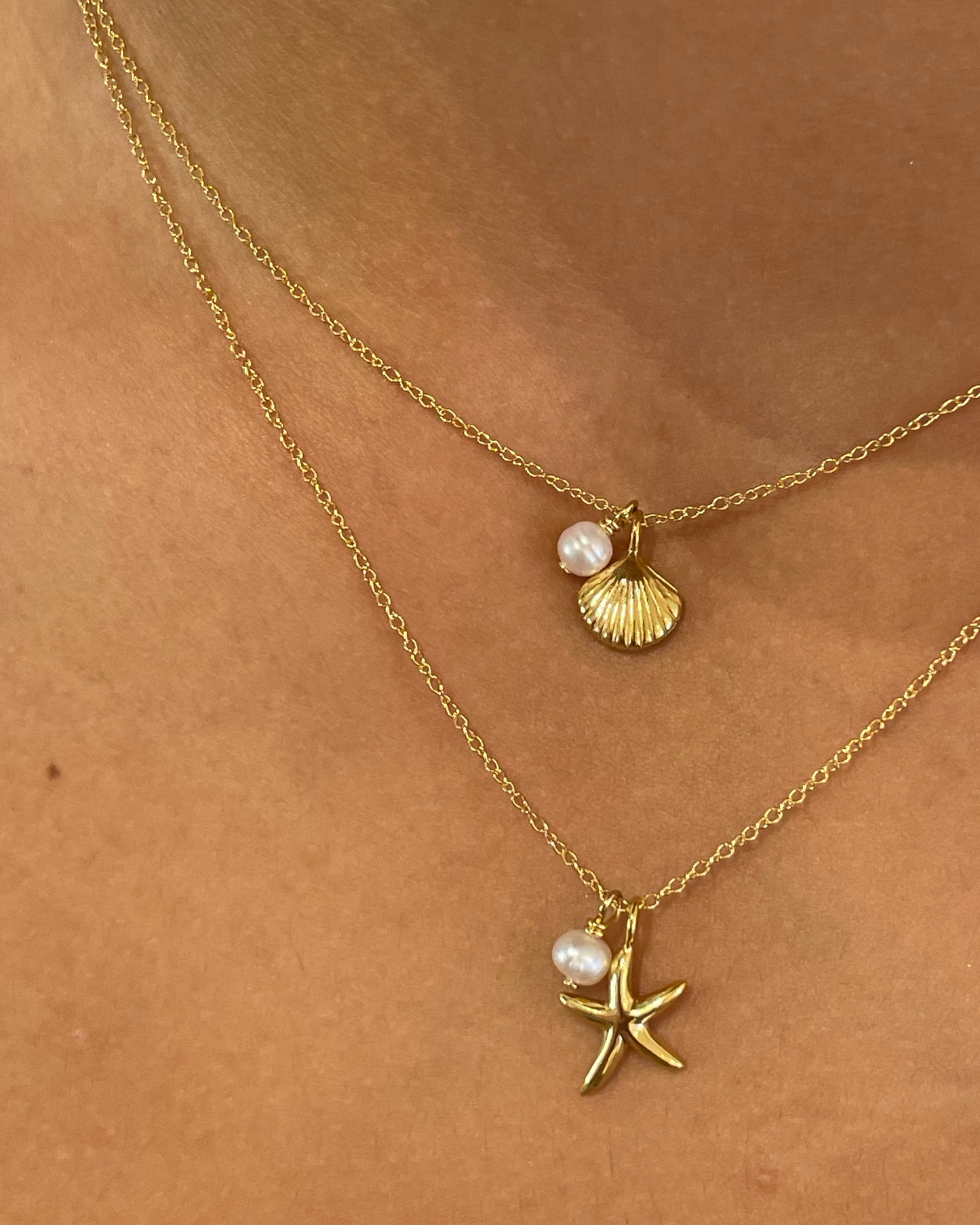 Zali Starfish & Freshwater Pearl Necklace 18k Gold