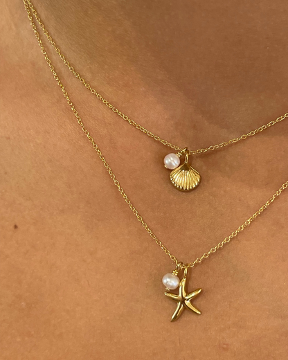Zali Starfish & Freshwater Pearl Necklace 18k Gold