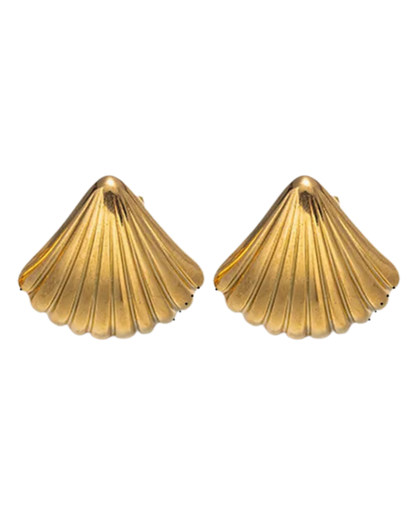 Fan Shell Statement Stud Earrings 18k Gold