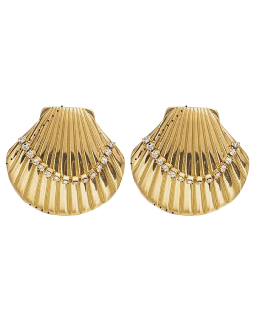 Halo Shell Statement Stud Earrings 18k Gold