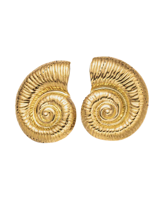 Nautilus Shell Statement Stud Earrings 18k Gold