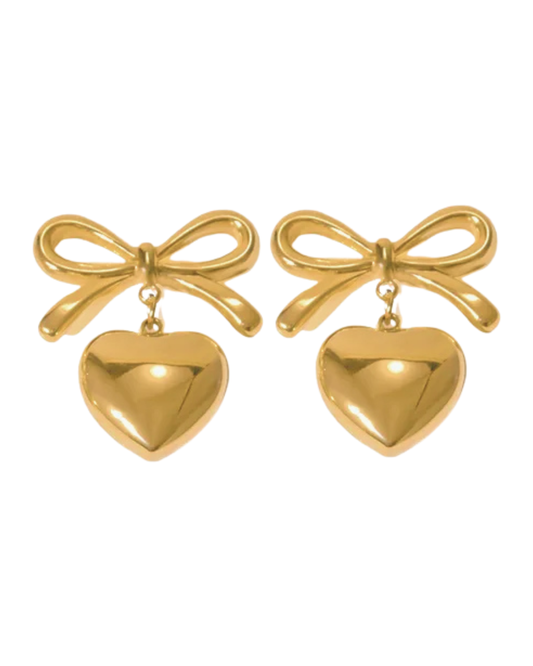 Sweetheart Bow Statement Stud Earrings 18k Gold