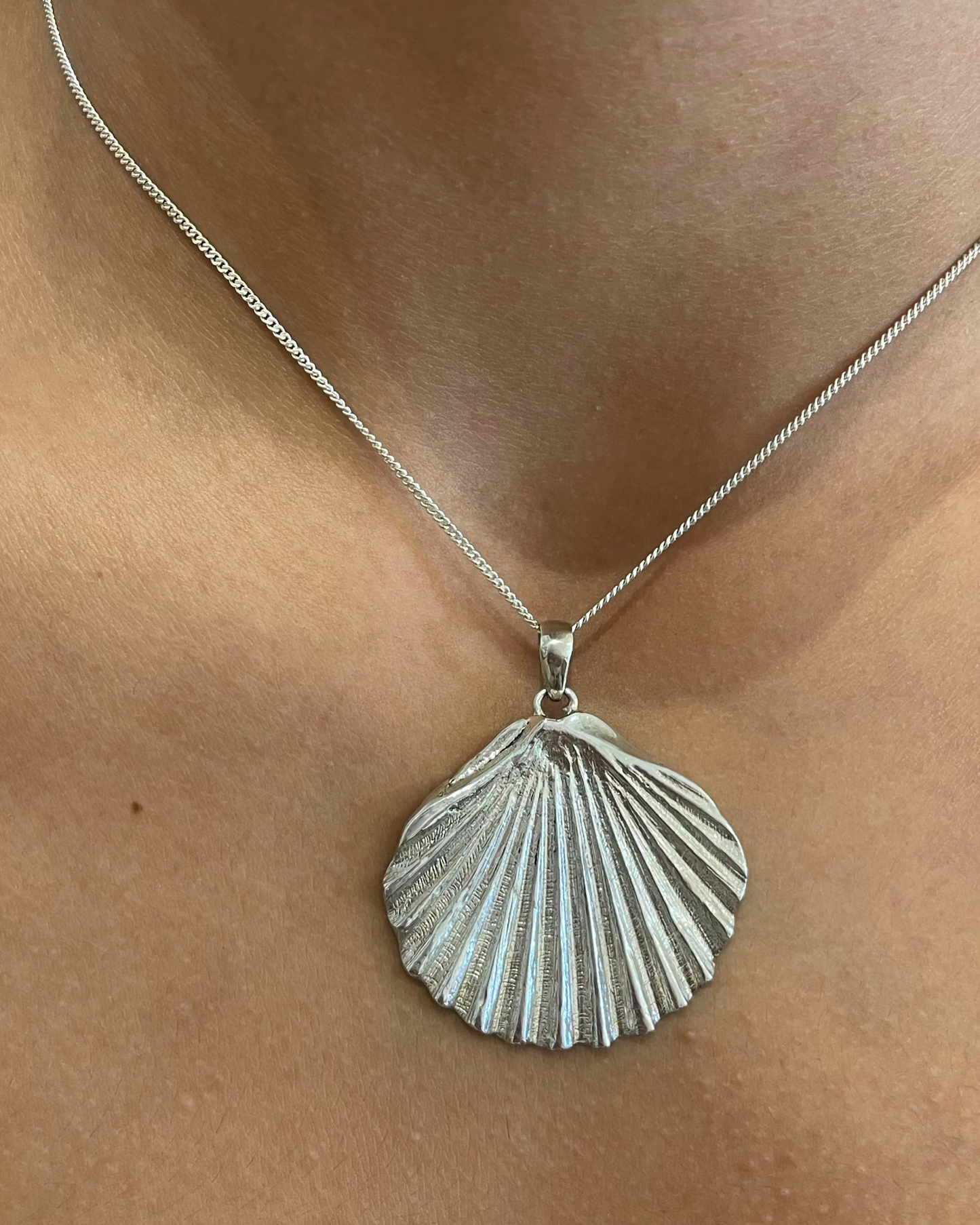 Queen Scallop Shell Pendant Necklace Sterling Silver