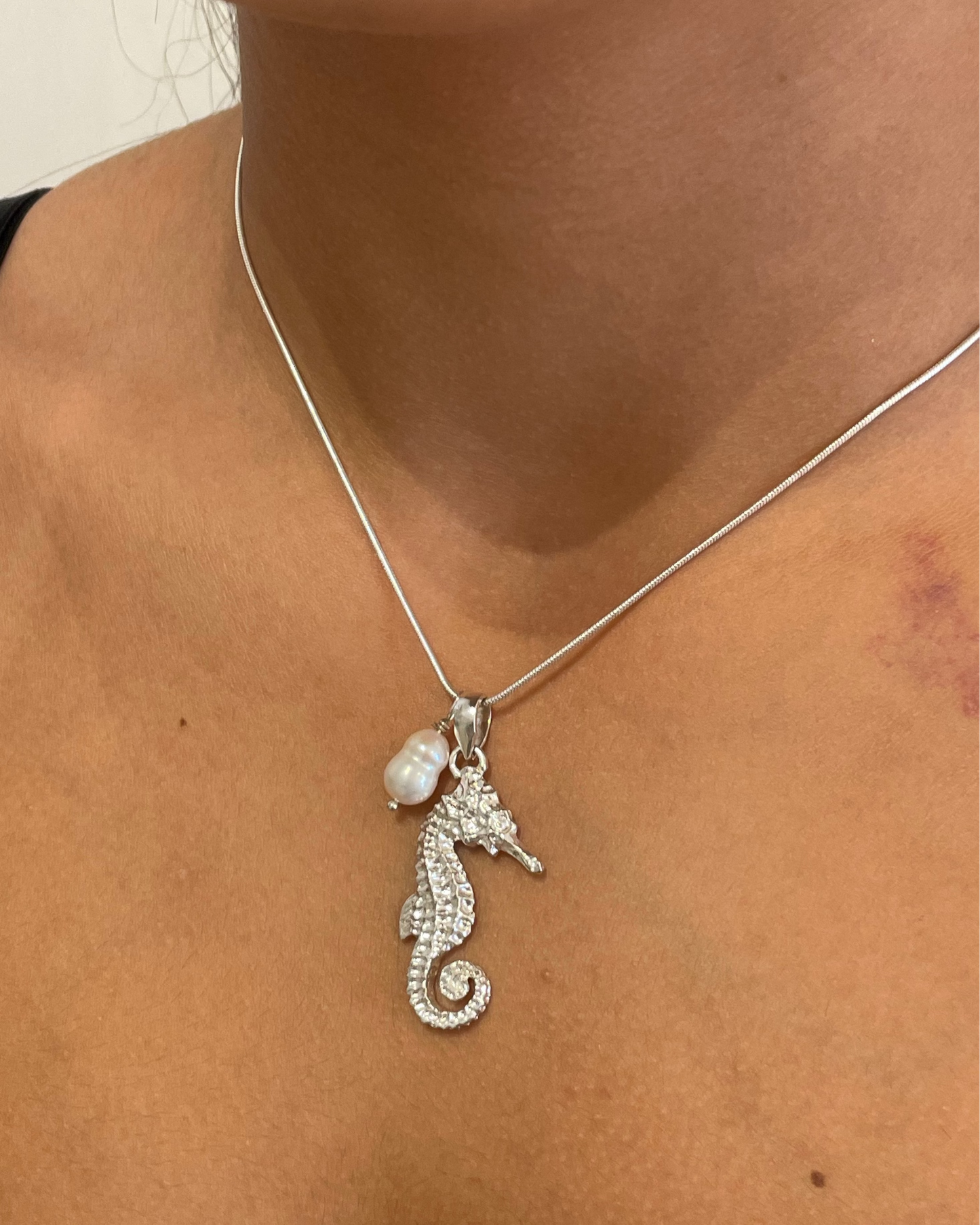 Seahorse Pendant & Freshwater Pearl Necklace Sterling Silver