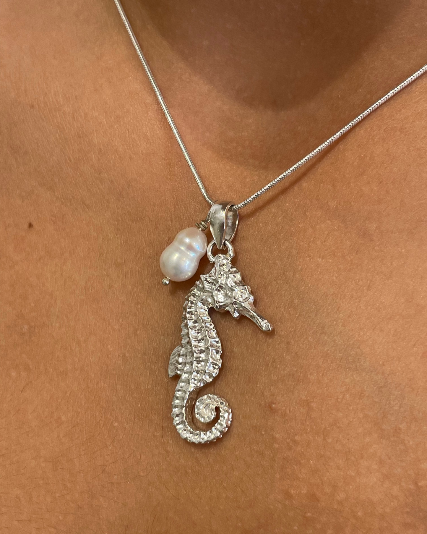 Seahorse Pendant & Freshwater Pearl Necklace Sterling Silver