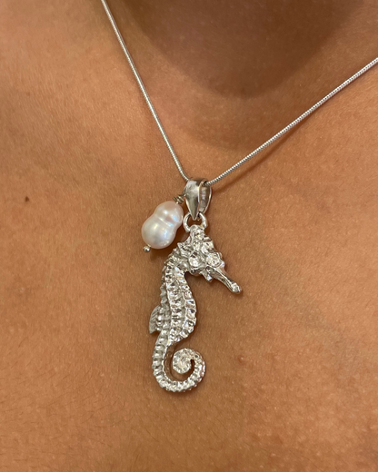 Seahorse Pendant & Freshwater Pearl Necklace Sterling Silver