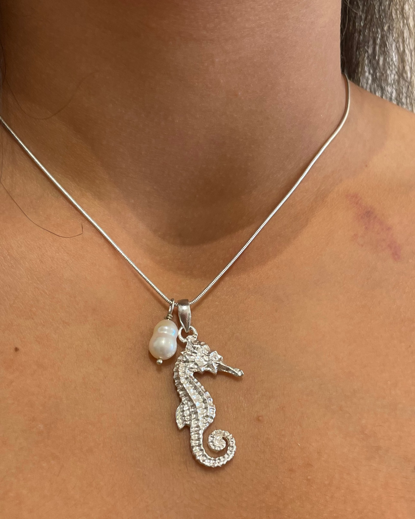 Seahorse Pendant & Freshwater Pearl Necklace Sterling Silver