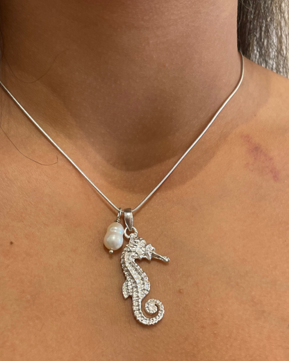 Seahorse Pendant & Freshwater Pearl Necklace Sterling Silver