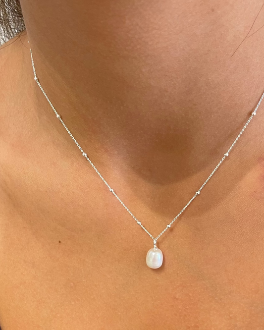 Eva Freshwater Pearl Ball Chain Necklace Sterling Silver