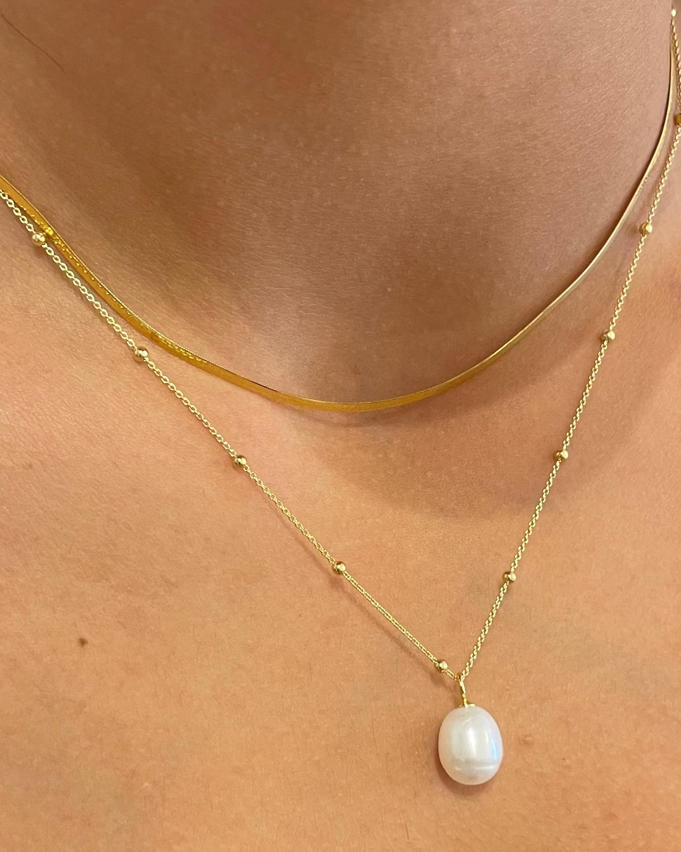 Eva Freshwater Pearl Ball Chain Necklace 18k Gold
