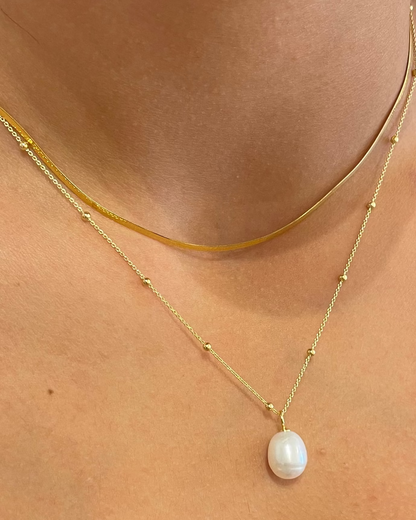 Eva Freshwater Pearl Ball Chain Necklace 18k Gold