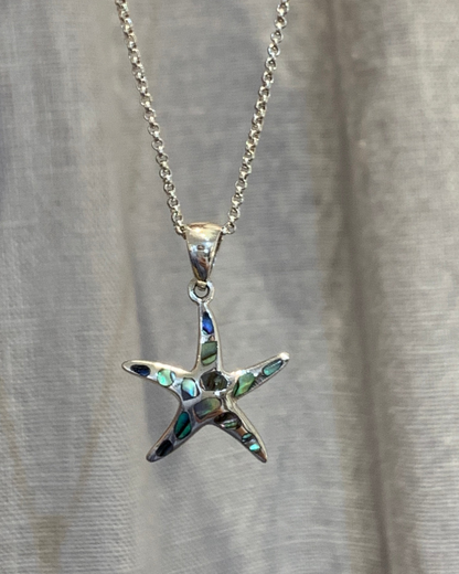 Starfish Paua Shell Pendant Necklace Sterling Silver