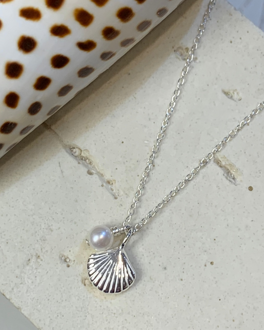 Siren Shell & Freshwater Pearl Necklace Sterling Silver