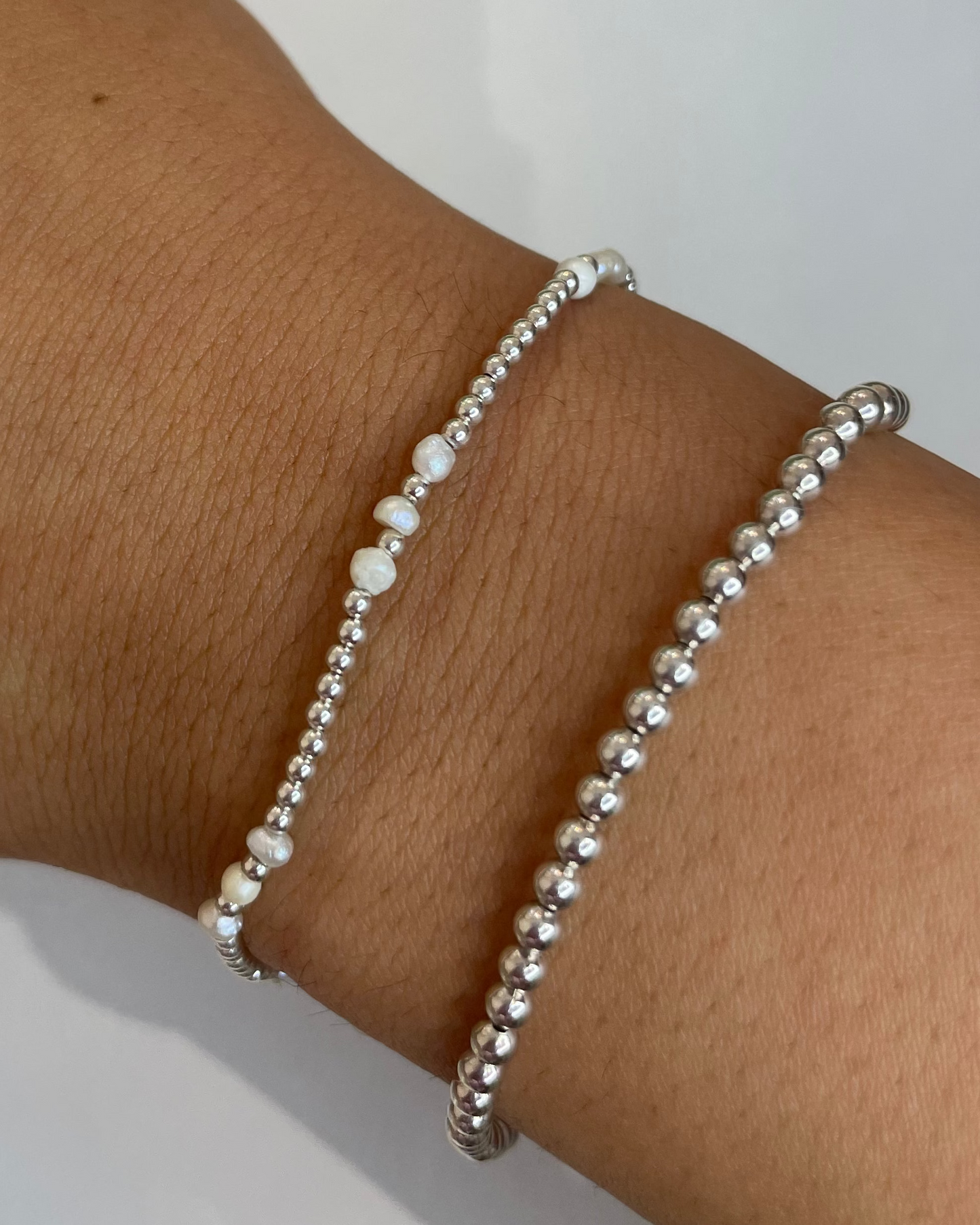 Sage Freshwater Pearl Beaded Stacking Bracelets