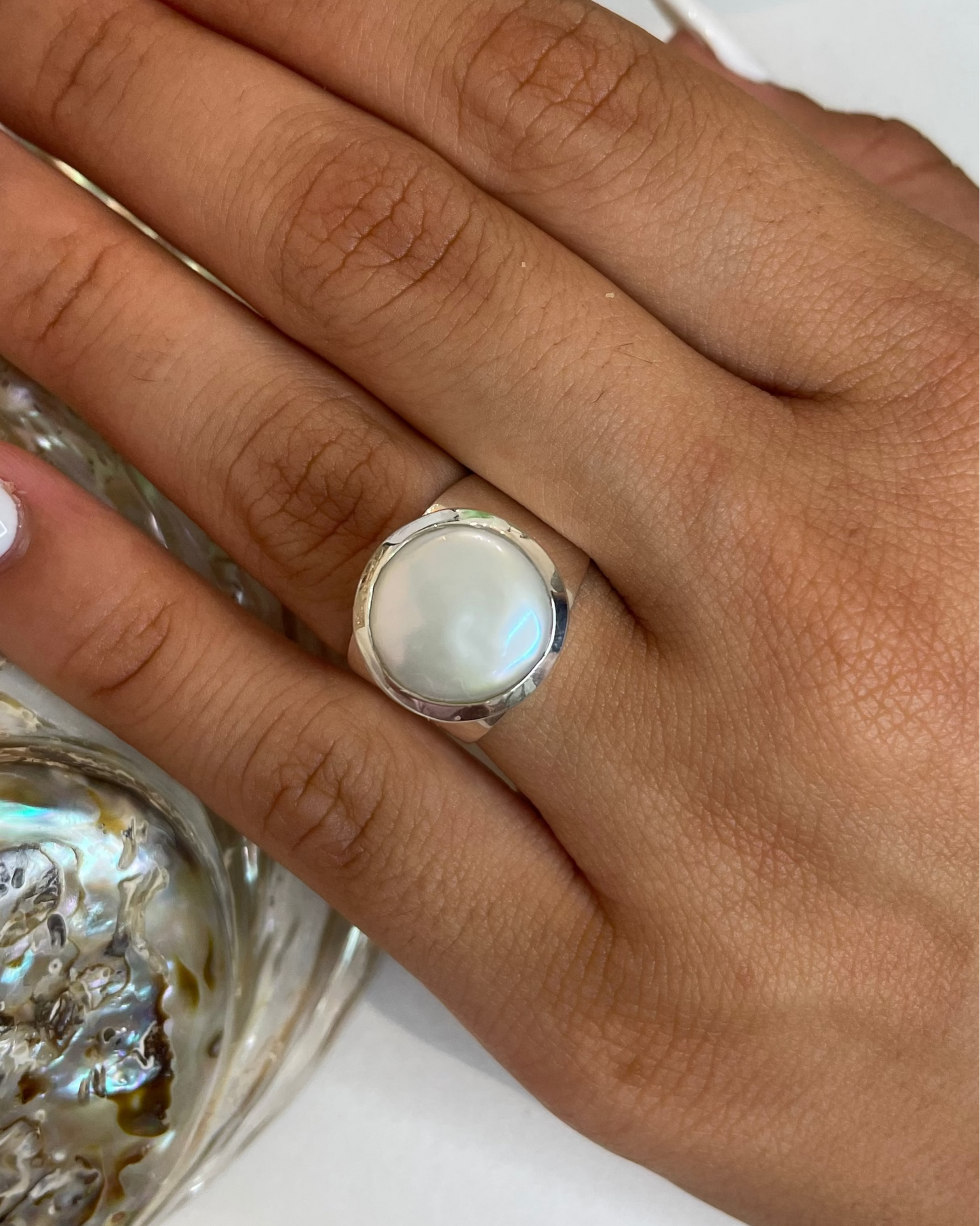 Selene Baroque Pearl Banded Ring Sterling Silver