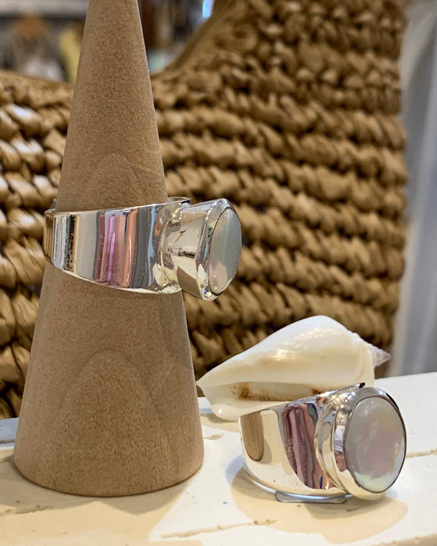 Selene Baroque Pearl Banded Ring Sterling Silver