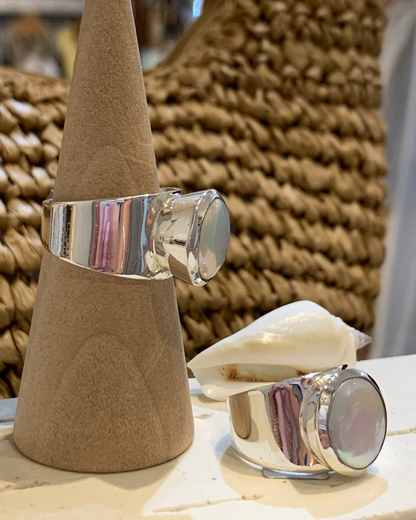 Selene Baroque Pearl Banded Ring Sterling Silver