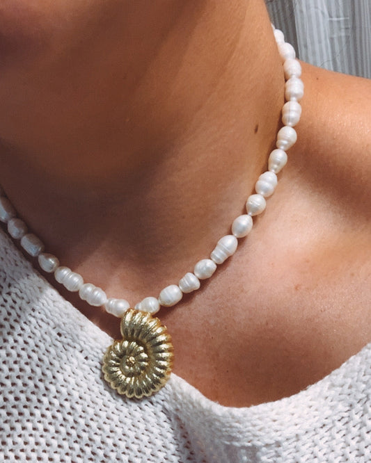 Calypso Nautilus Shell Pearl Necklace