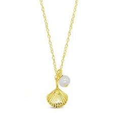 Siren Shell & Freshwater Pearl Necklace 18k Gold