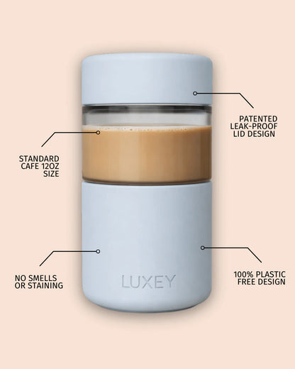 Reusable Glass Coffee Cup in White 340ml