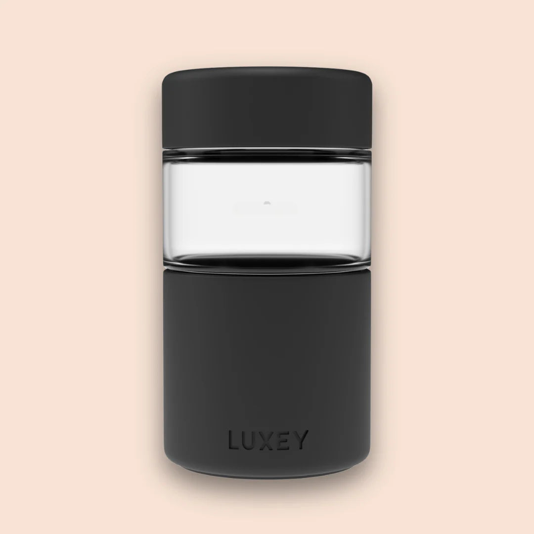 Reusable Glass Coffee Cup in Black 340ml