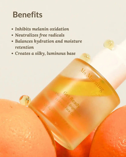 Brightening face oil for glowing glass skin finish, the Get Ready Antioxidant & Brightening Bi-Phase Face Oil by Ms Morning.
