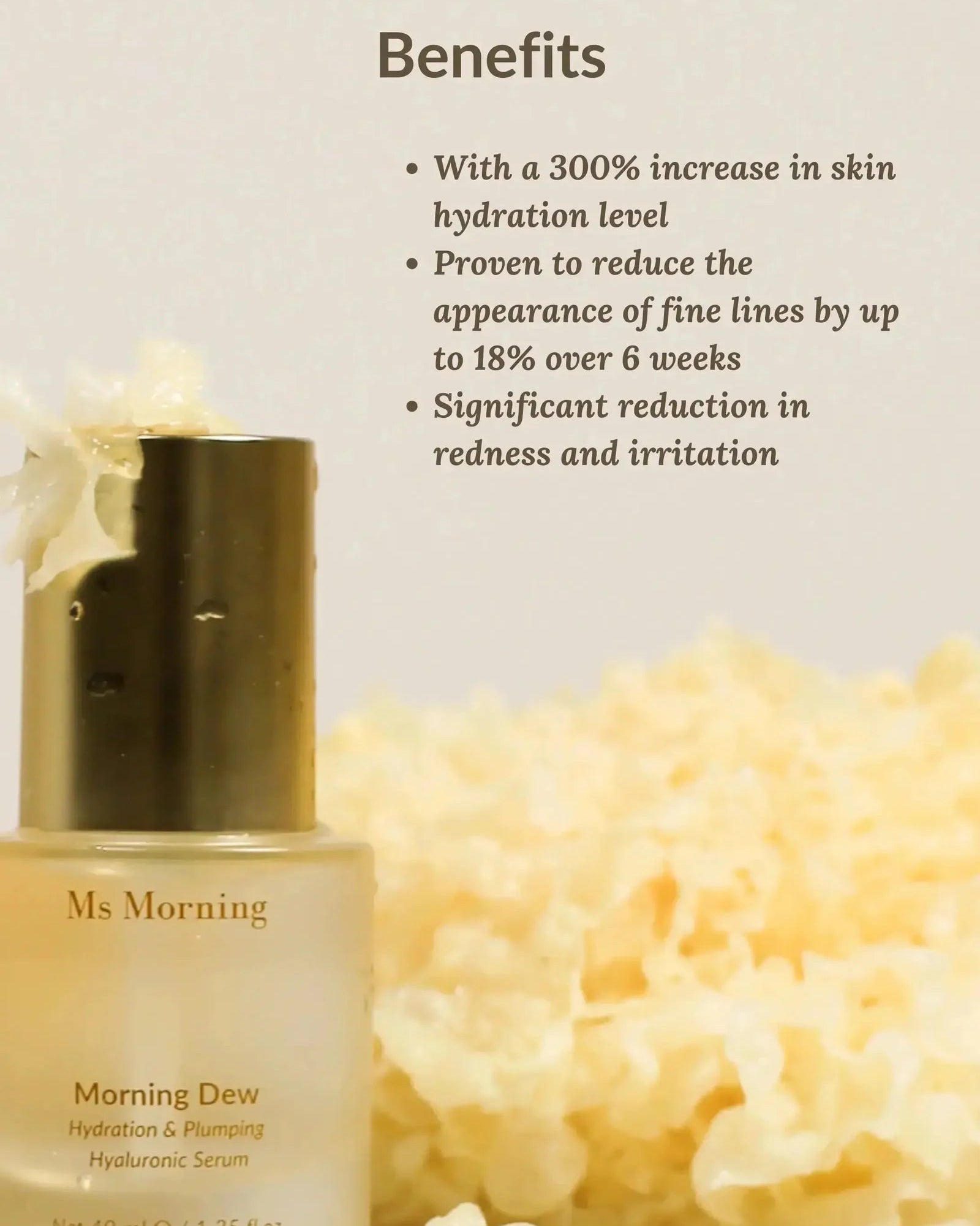 Hyaluronic acid serum ingredient breakdown for plumping skin by Ms Morning