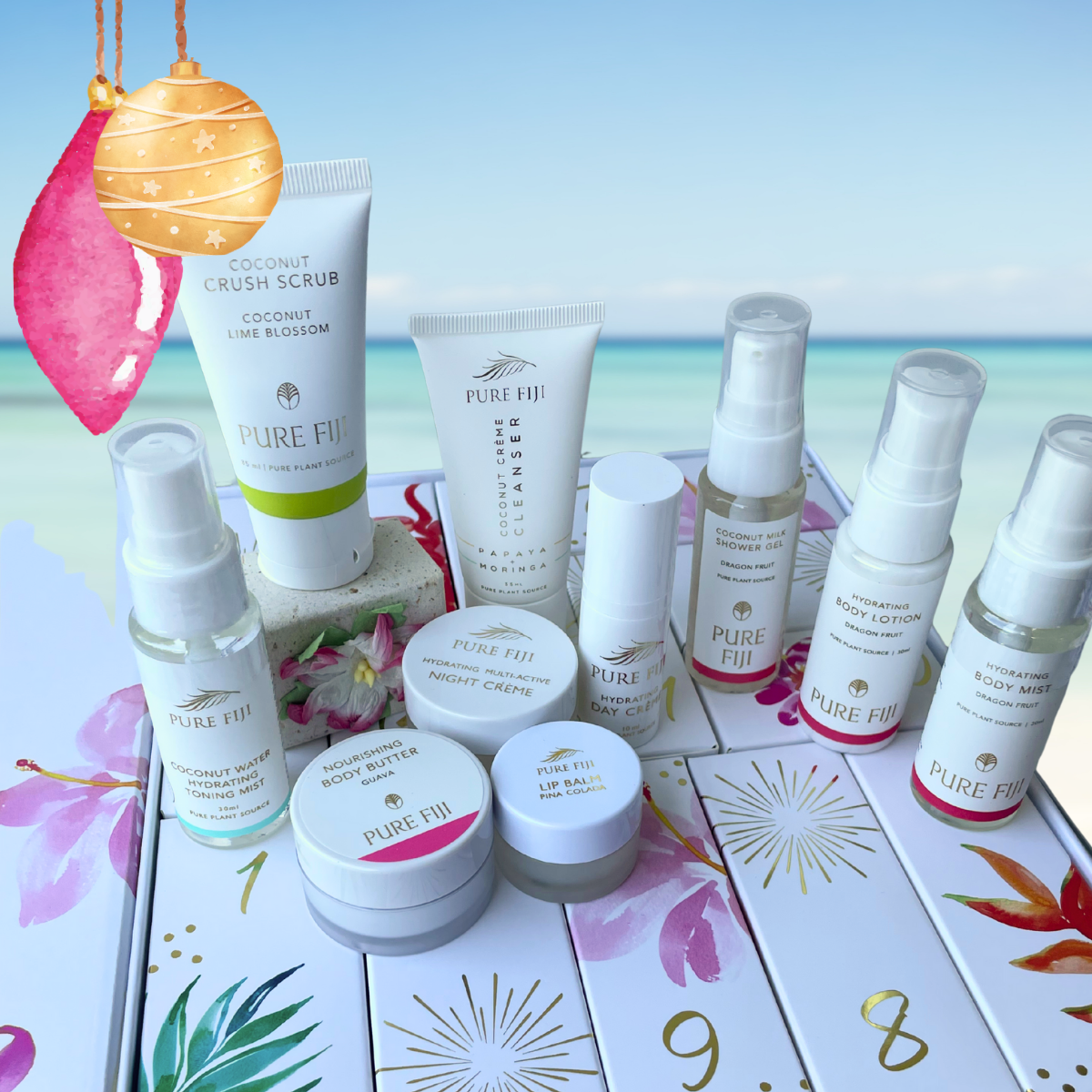 Pure Fiji Advent Calendar 2025 from Loloma Living in Queensland. Posts daily. Christmas collection made in Fiji. 12 days of self care. Fast and Free postage on Pure Fiji Advent calendar. 