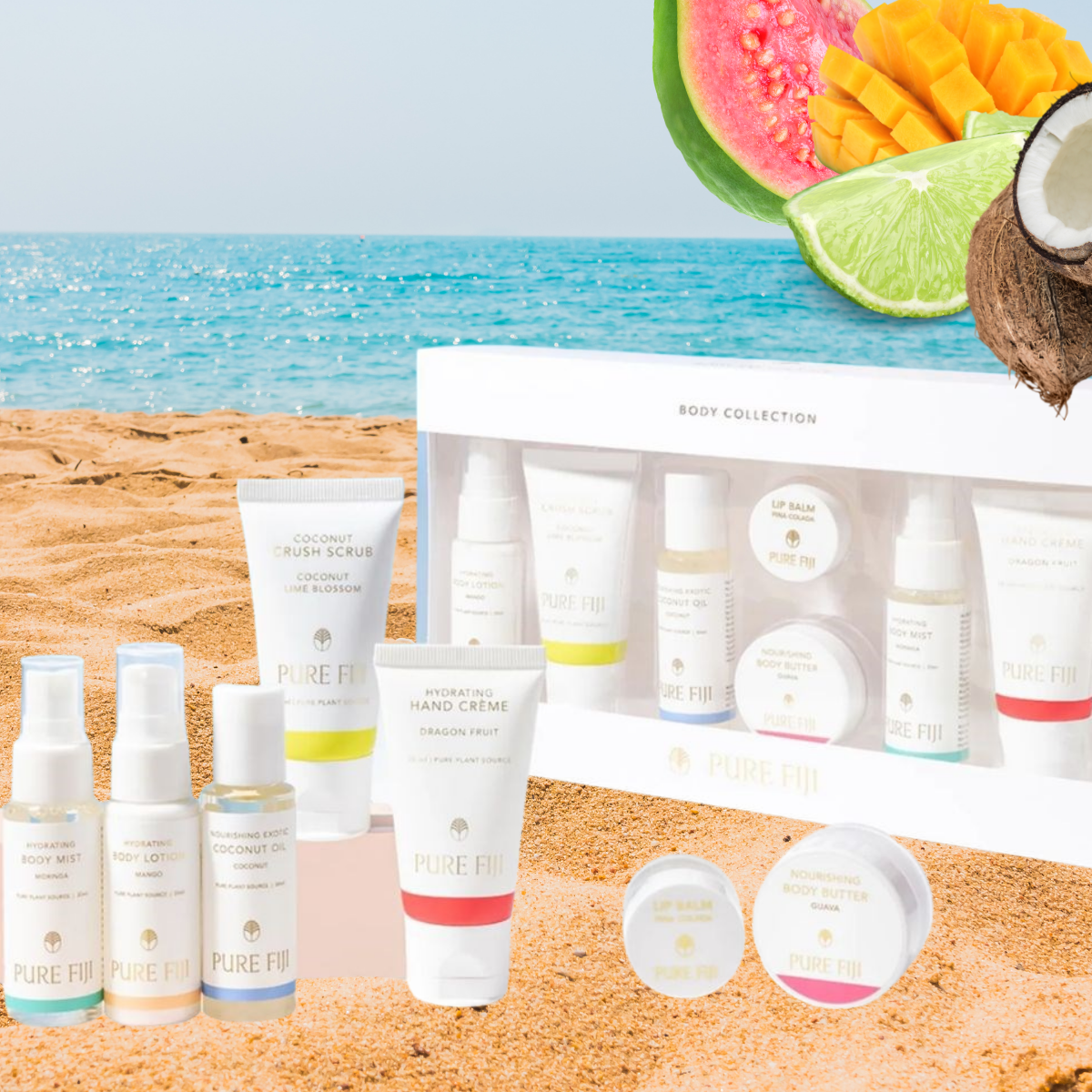 Pure Fiji Body Collection Set Christmas Collection Giftsets Assorted infusions Sampler Set. Loloma Living is a stockist of Pure Fiji and Reniu Fiji. 7 travel sized products in a giftset from Pure Fiji.