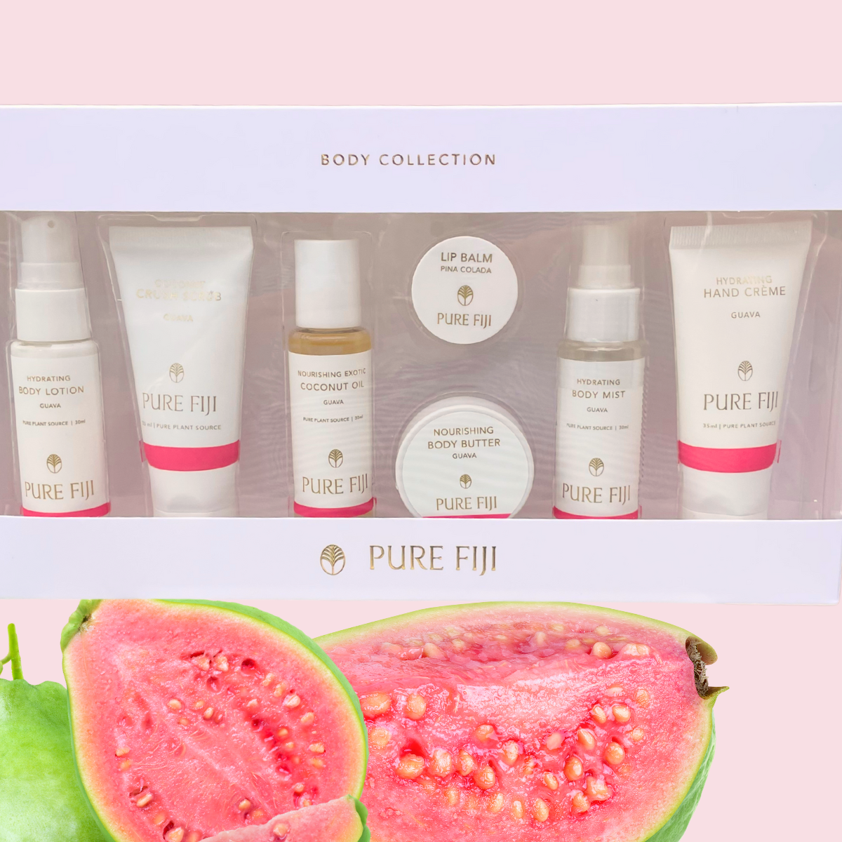 Pure Fiji Body Collection Set Christmas Collection Giftsets Sampler Set. Loloma Living is a stockist of Pure Fiji and Reniu Fiji. GUAVA giftset from Pure Fiji.