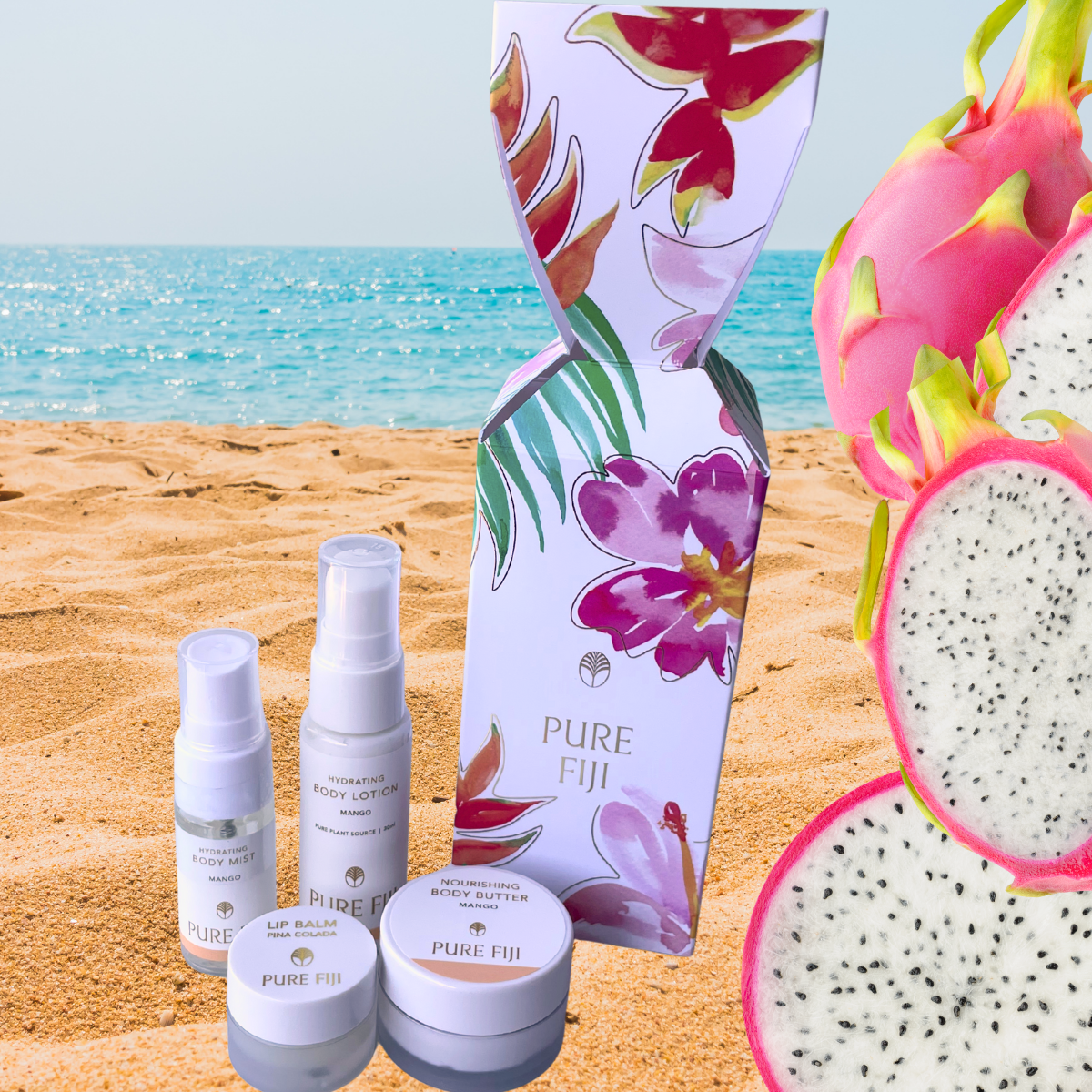 Loloma Living Stockist of Pure Fiji Christmas Cracker and Gift Sets. Tamborine Mountain Pure Fiji. DragonFruit Giftset from Pure Fiji.