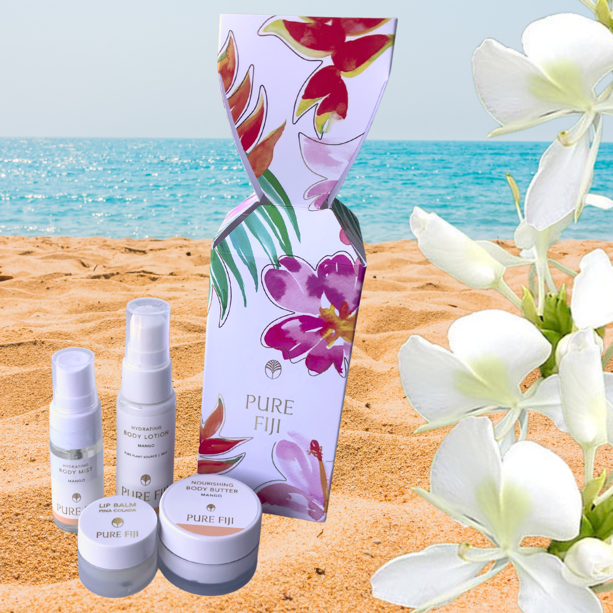 Loloma Living Stockist of Pure Fiji Christmas Cracker and Gift Sets. Tamborine Mountain Pure Fiji. White Gingerlily giftset from Pure Fiji.