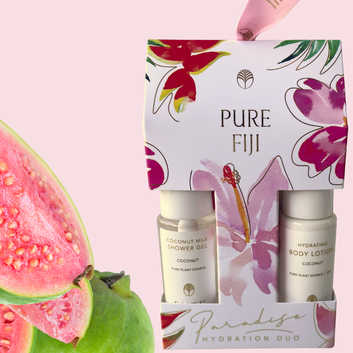 Pure Fiji Hanging Ornament sets for Christmas. Pure Fiji Stockist is Loloma Living. Christmas Collection giftsets. GUAVA giftsets to hang on your tree with Pure Fiji.