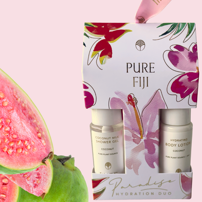 Pure Fiji Hanging Ornament sets for Christmas. Pure Fiji Stockist is Loloma Living. Christmas Collection giftsets. GUAVA giftsets to hang on your tree with Pure Fiji.