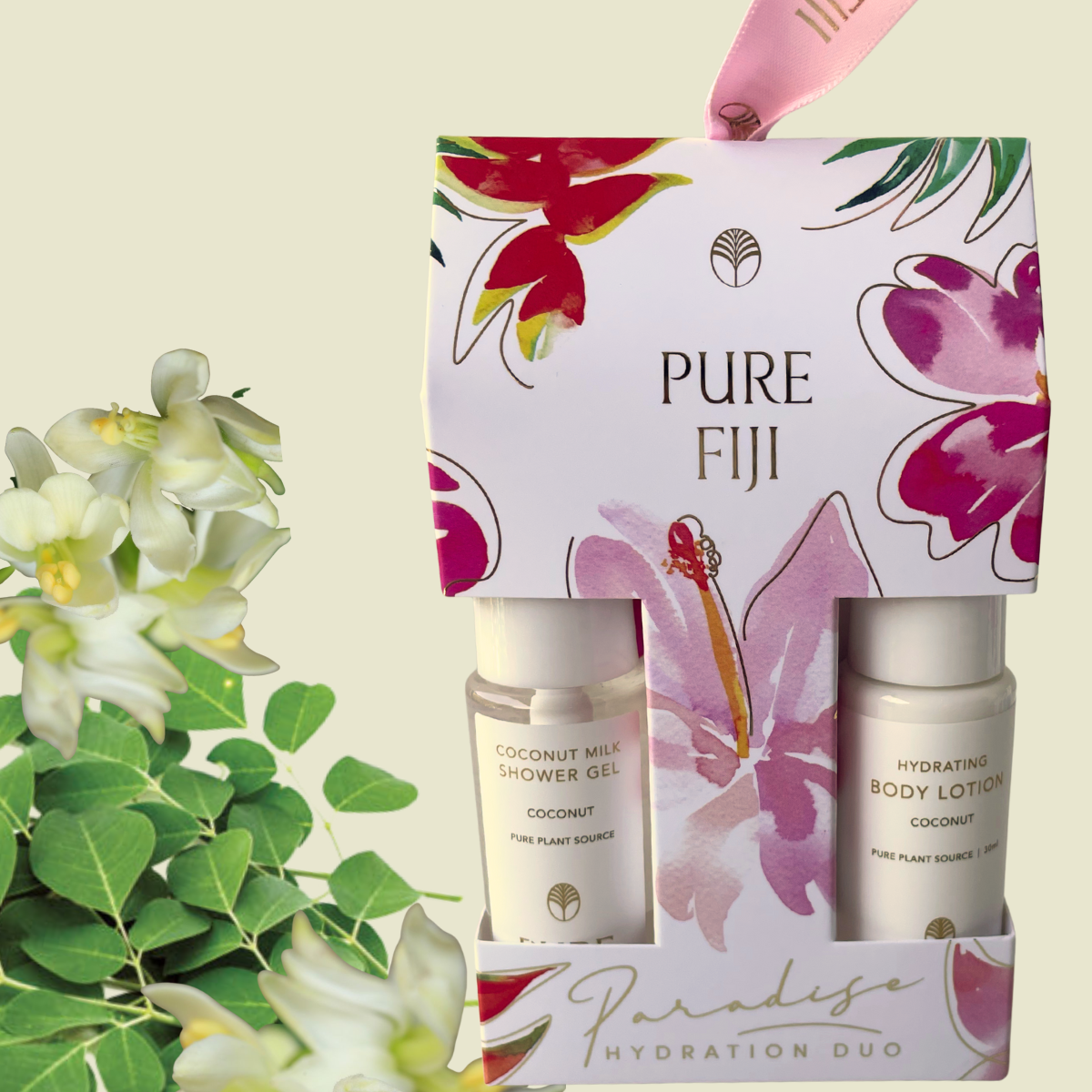 Pure Fiji Hanging Ornament sets for Christmas. Pure Fiji Stockist is Loloma Living. Christmas Collection giftsets. moringa giftsets to hang on your tree with Pure Fiji.